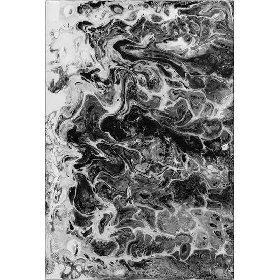 Black And Ivory Abstract Washable Indoor Outdoor Area Rug Photo 4