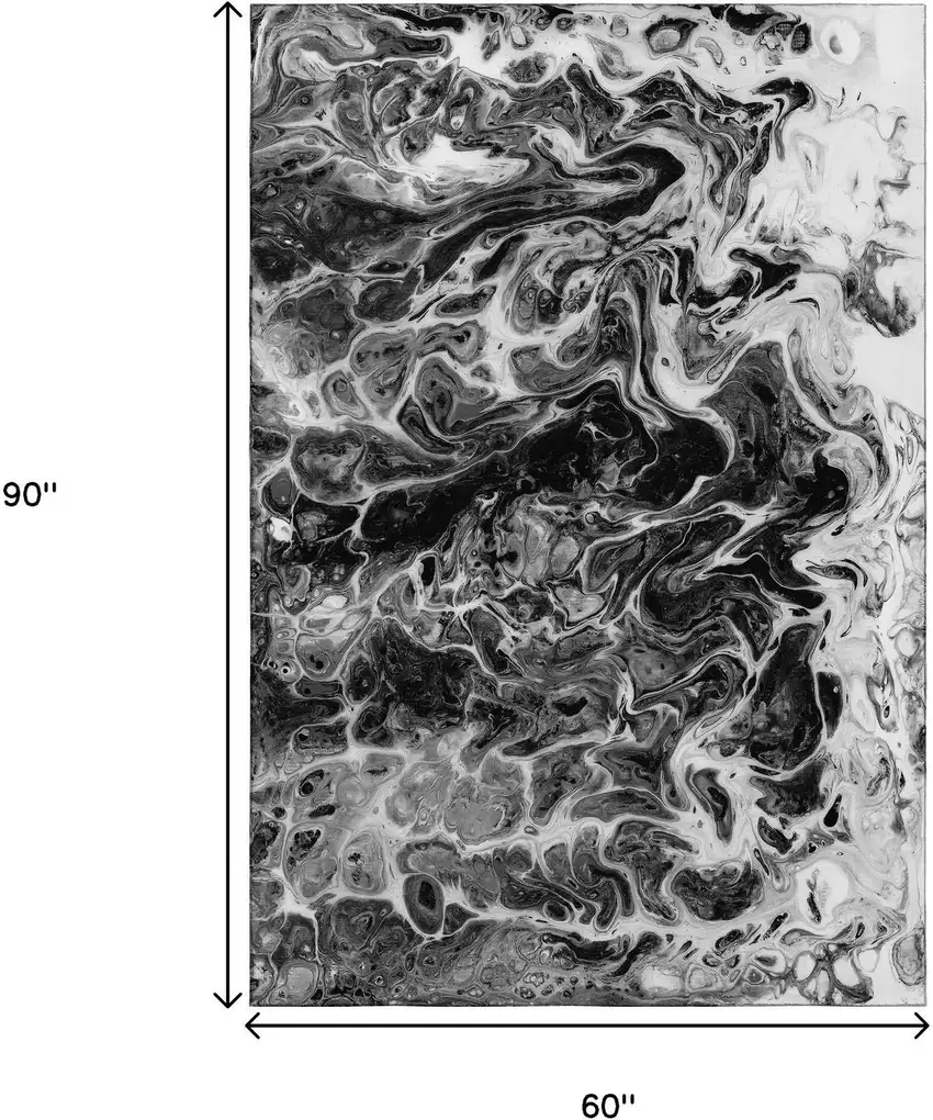 Black And Ivory Abstract Washable Indoor Outdoor Area Rug Photo 3