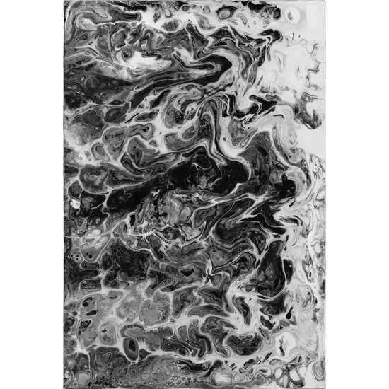 Black And Ivory Abstract Washable Indoor Outdoor Area Rug Photo 2
