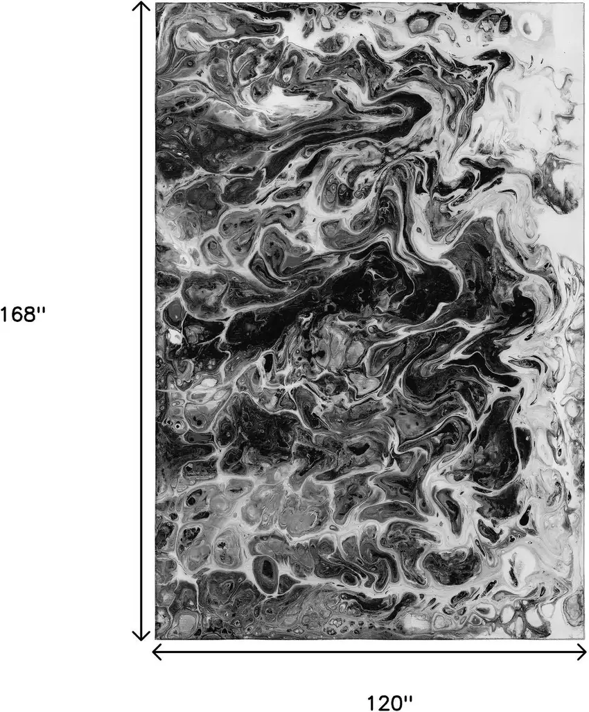 Black And Ivory Abstract Washable Indoor Outdoor Area Rug Photo 3