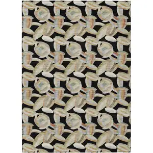 Photo of Black And Ivory Abstract Washable Indoor Outdoor Area Rug