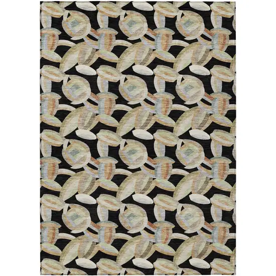 Black And Ivory Abstract Washable Indoor Outdoor Area Rug Photo 1