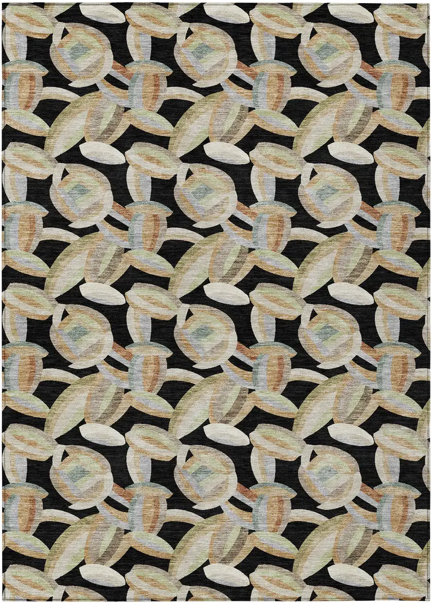 Black And Ivory Abstract Washable Indoor Outdoor Area Rug Photo 1