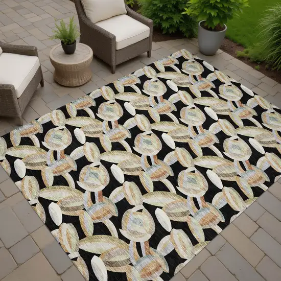 Black And Ivory Abstract Washable Indoor Outdoor Area Rug Photo 6