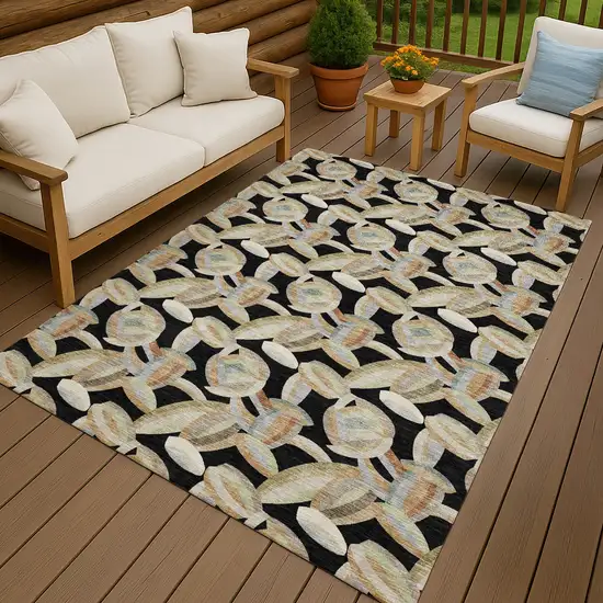 Black And Ivory Abstract Washable Indoor Outdoor Area Rug Photo 3