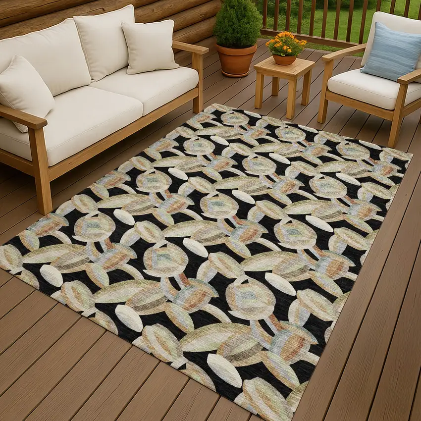 Black And Ivory Abstract Washable Indoor Outdoor Area Rug Photo 3