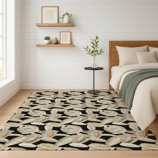 Black And Ivory Abstract Washable Indoor Outdoor Area Rug Photo 5