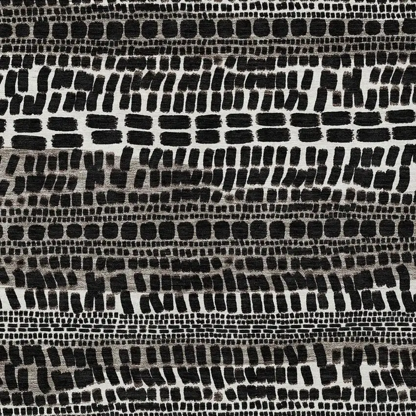 Black And Ivory Abstract Washable Indoor Outdoor Area Rug Photo 2