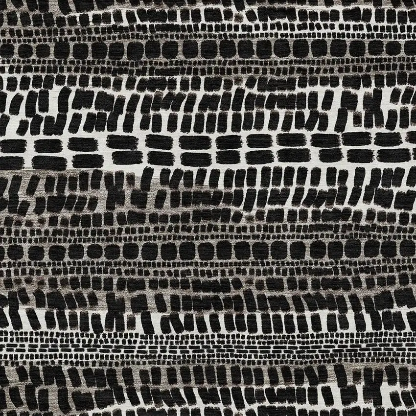 Black And Ivory Abstract Washable Indoor Outdoor Area Rug Photo 2