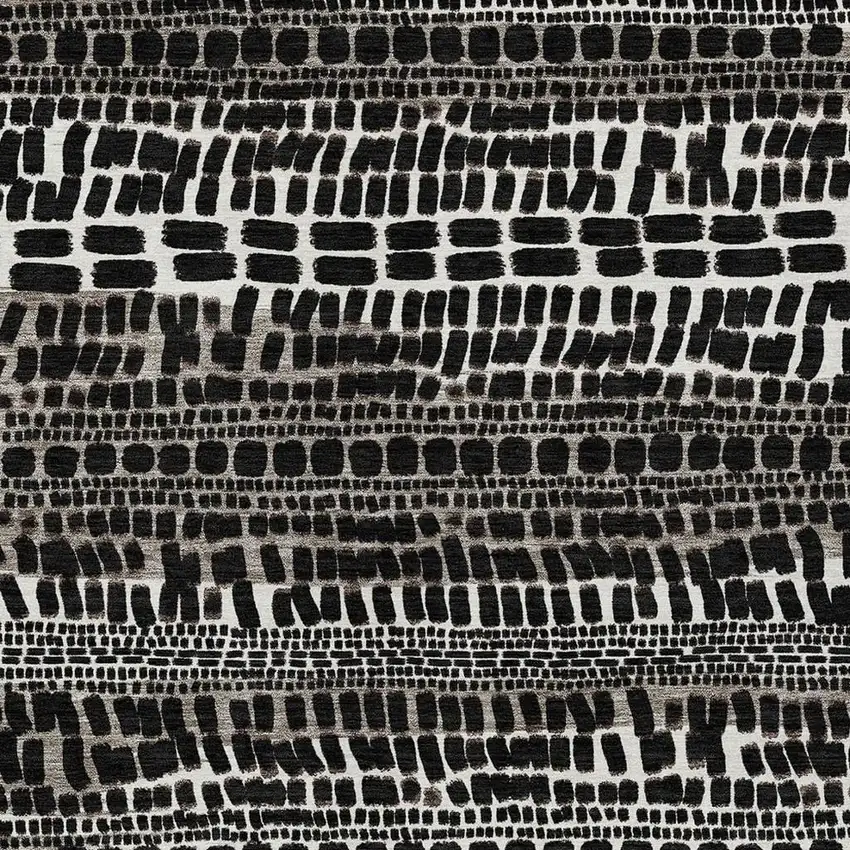 Black And Ivory Abstract Washable Indoor Outdoor Area Rug Photo 2