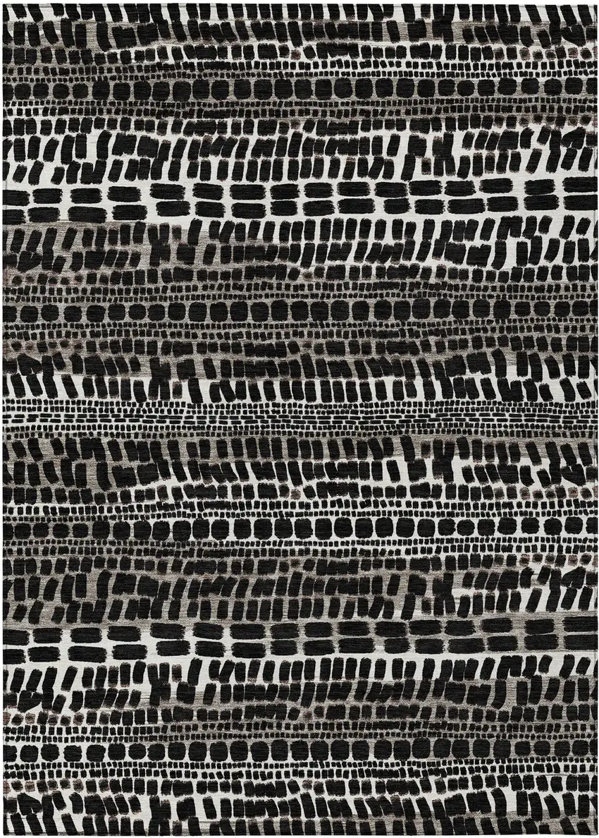 Black And Ivory Abstract Washable Indoor Outdoor Area Rug Photo 1