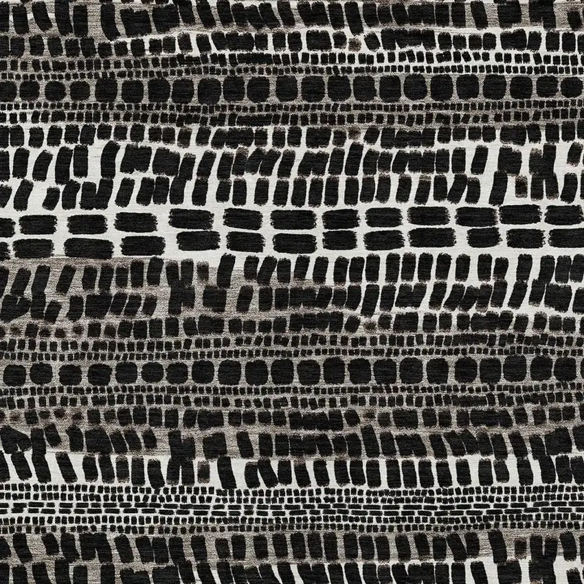 Black And Ivory Abstract Washable Indoor Outdoor Area Rug Photo 2