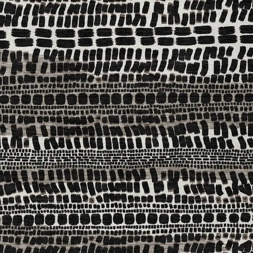 Black And Ivory Abstract Washable Indoor Outdoor Area Rug Photo 2