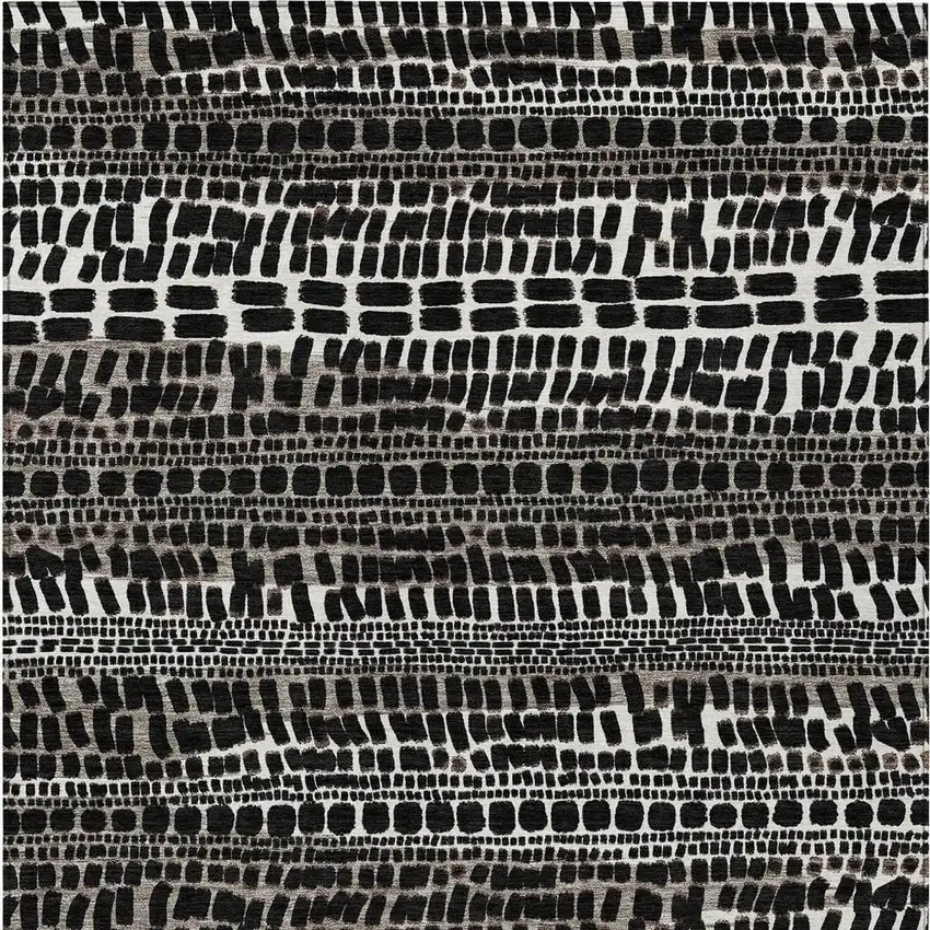 Black And Ivory Abstract Washable Indoor Outdoor Area Rug Photo 3