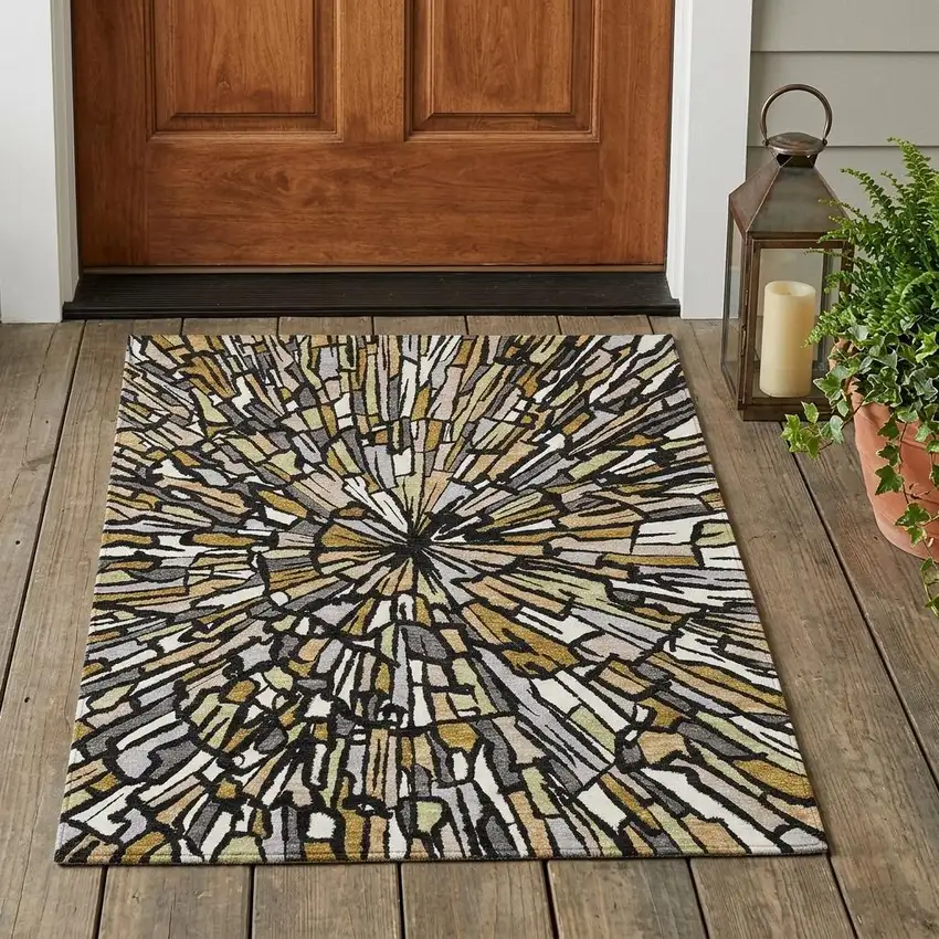 Black And Ivory Abstract Washable Indoor Outdoor Area Rug Photo 1