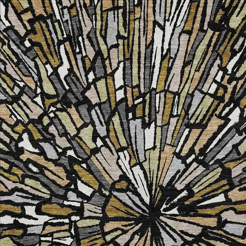 Black And Ivory Abstract Washable Indoor Outdoor Area Rug Photo 3