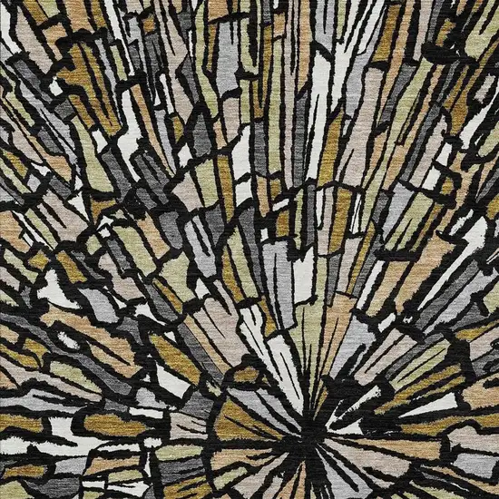 Black And Ivory Abstract Washable Indoor Outdoor Area Rug Photo 3