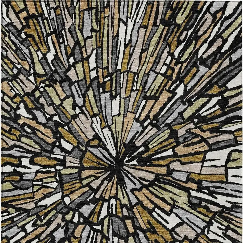 Black And Ivory Abstract Washable Indoor Outdoor Area Rug Photo 4