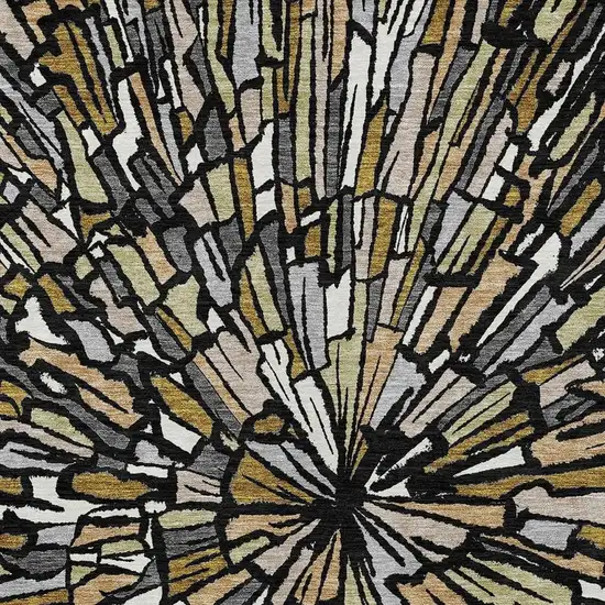 Black And Ivory Abstract Washable Indoor Outdoor Area Rug Photo 3
