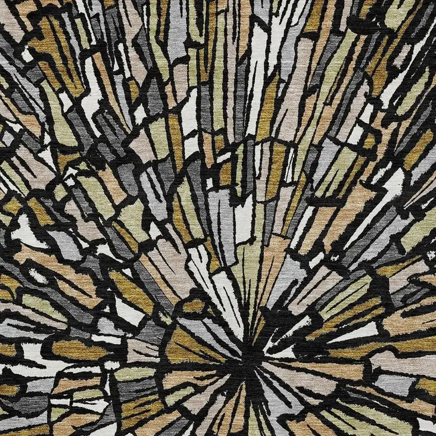 Black And Ivory Abstract Washable Indoor Outdoor Area Rug Photo 3