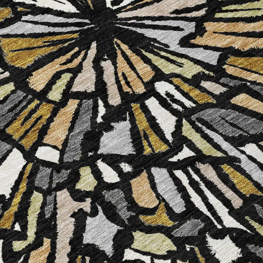 Black And Ivory Abstract Washable Indoor Outdoor Area Rug Photo 6