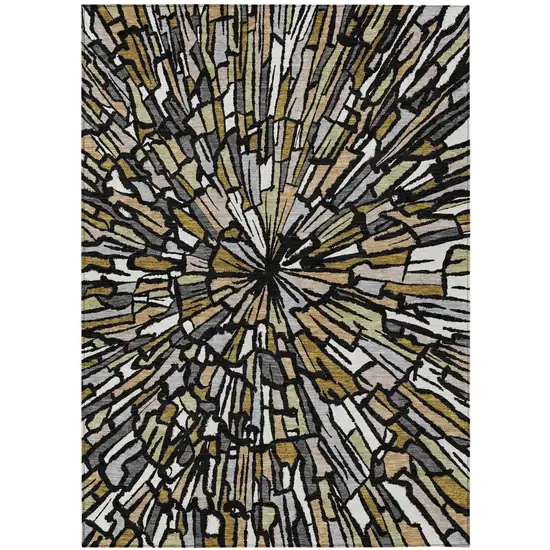 Black And Ivory Abstract Washable Indoor Outdoor Area Rug Photo 2