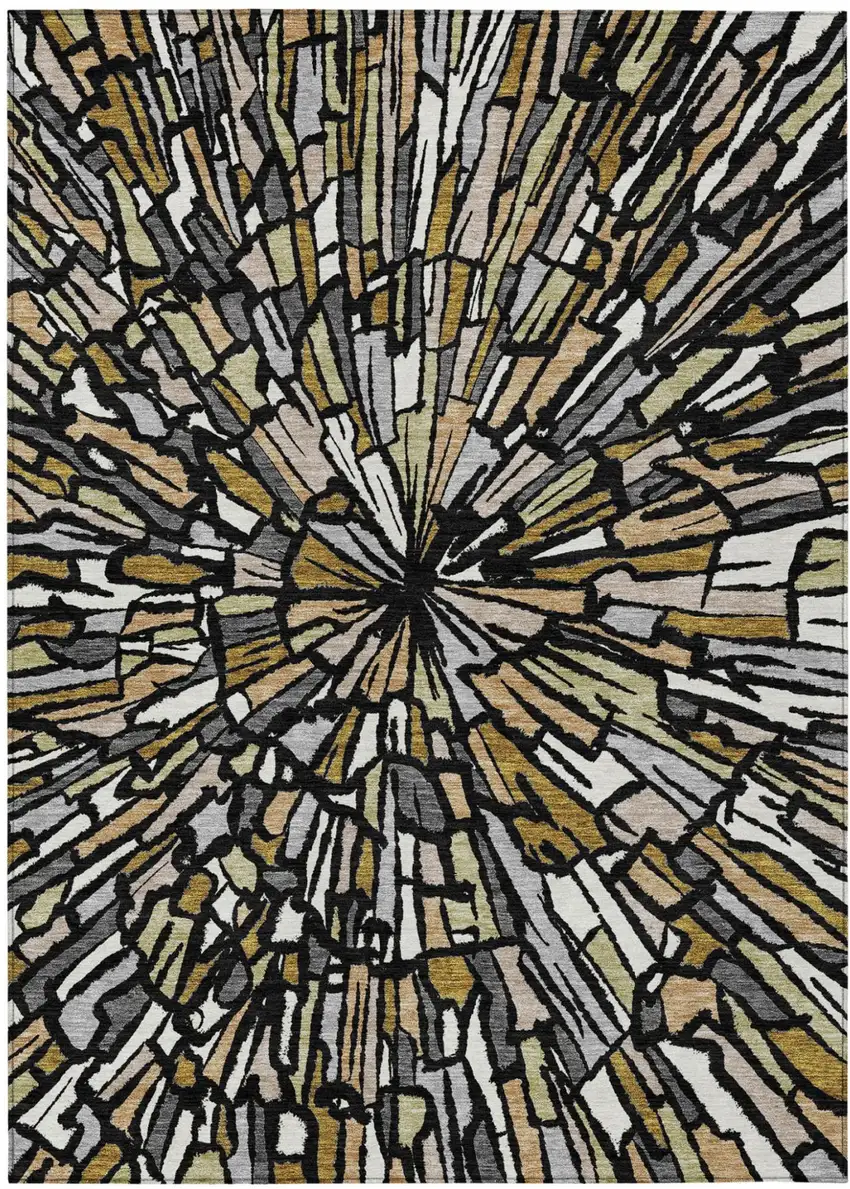 Black And Ivory Abstract Washable Indoor Outdoor Area Rug Photo 2