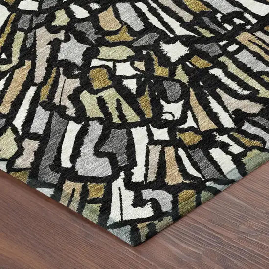 Black And Ivory Abstract Washable Indoor Outdoor Area Rug Photo 5