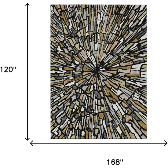 Black And Ivory Abstract Washable Indoor Outdoor Area Rug Photo 7