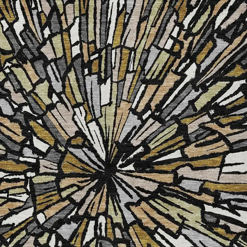Black And Ivory Abstract Washable Indoor Outdoor Area Rug Photo 3