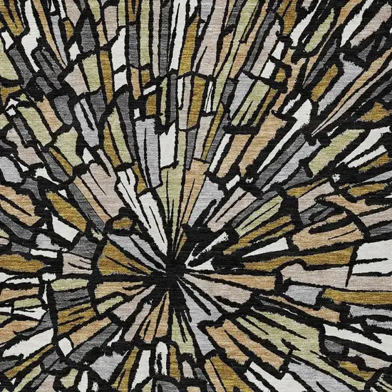 Black And Ivory Abstract Washable Indoor Outdoor Area Rug Photo 3