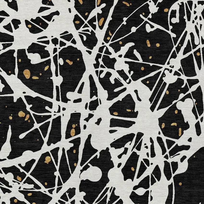 Black And Ivory Abstract Washable Indoor Outdoor Area Rug Photo 2