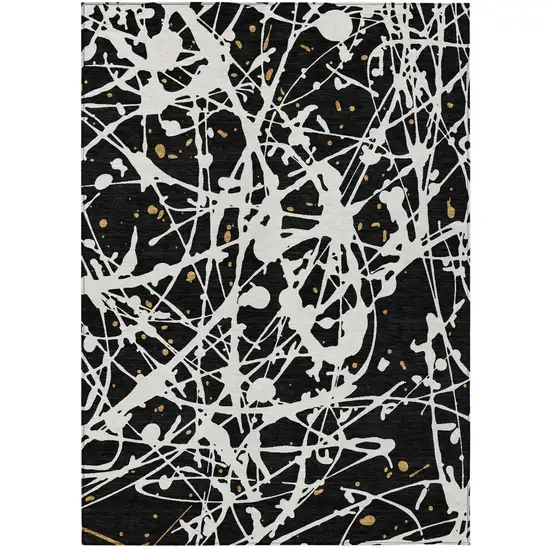 Black And Ivory Abstract Washable Indoor Outdoor Area Rug Photo 1