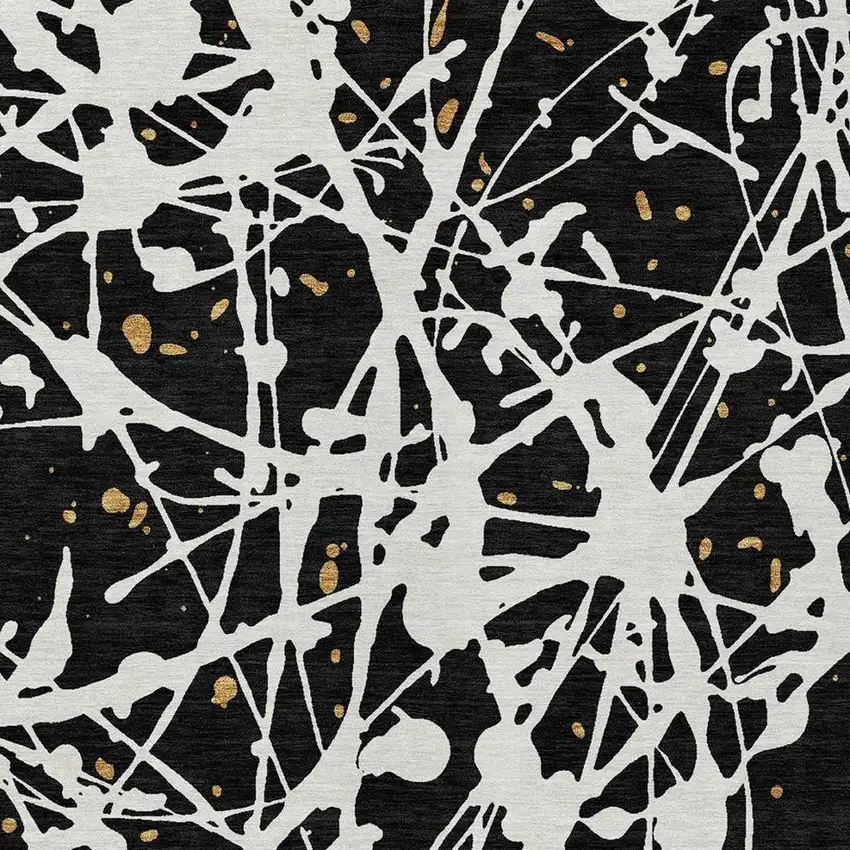 Black And Ivory Abstract Washable Indoor Outdoor Area Rug Photo 2