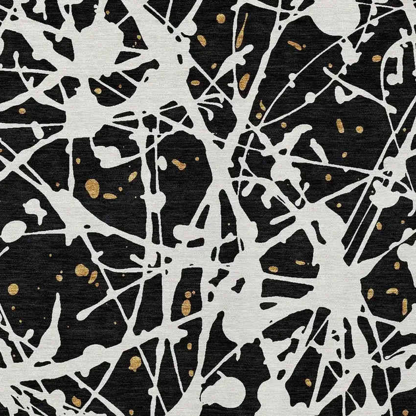 Black And Ivory Abstract Washable Indoor Outdoor Area Rug Photo 2