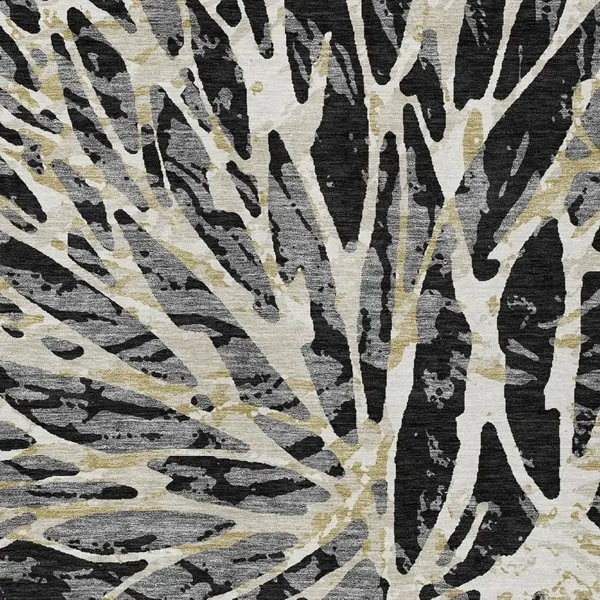 Black And Ivory Abstract Washable Indoor Outdoor Area Rug Photo 3