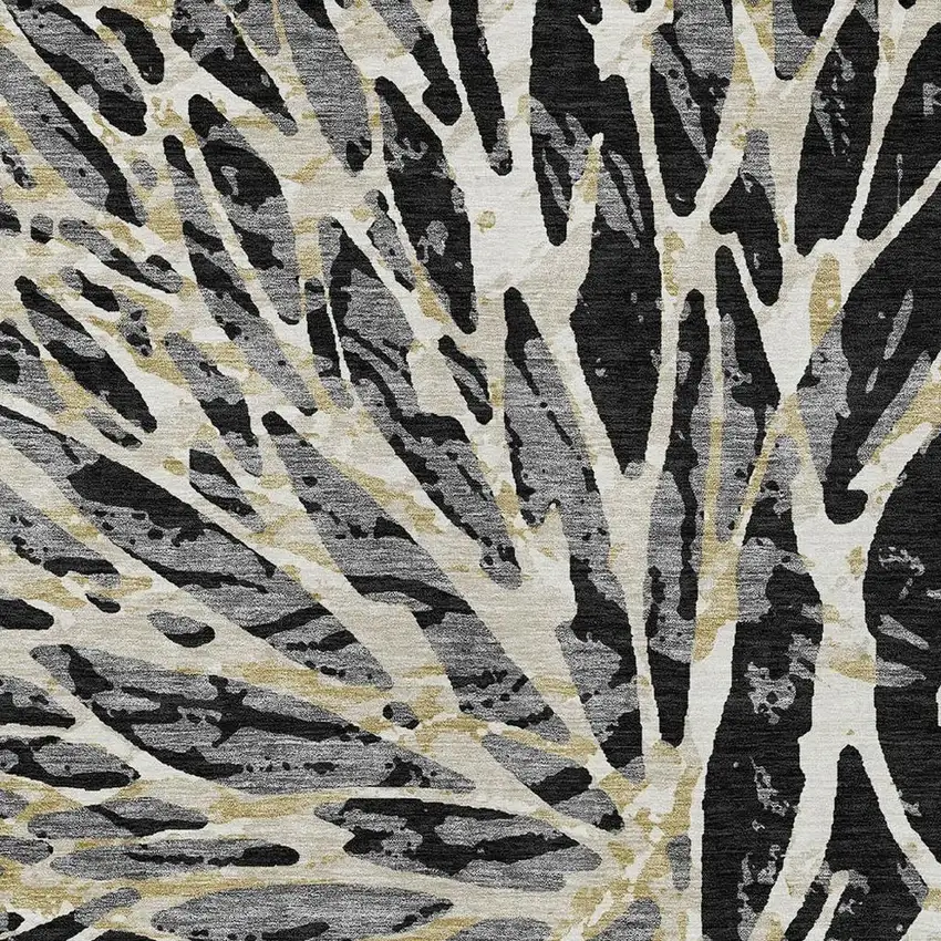 Black And Ivory Abstract Washable Indoor Outdoor Area Rug Photo 4