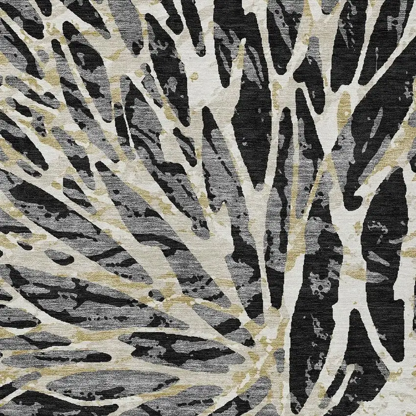 Black And Ivory Abstract Washable Indoor Outdoor Area Rug Photo 3