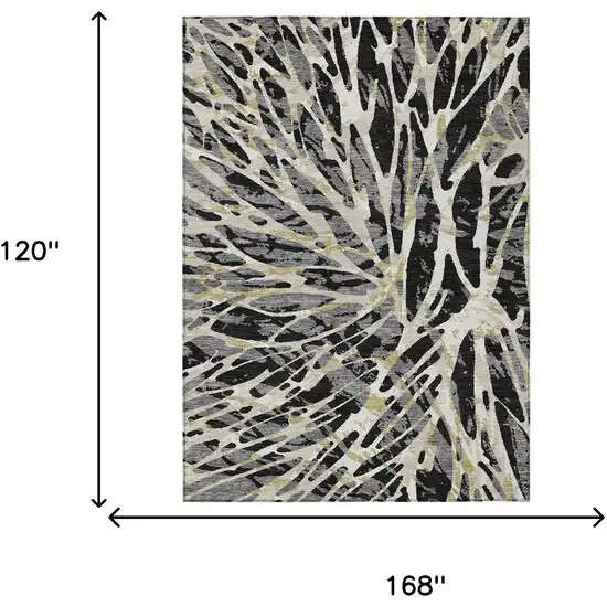 Black And Ivory Abstract Washable Indoor Outdoor Area Rug Photo 9