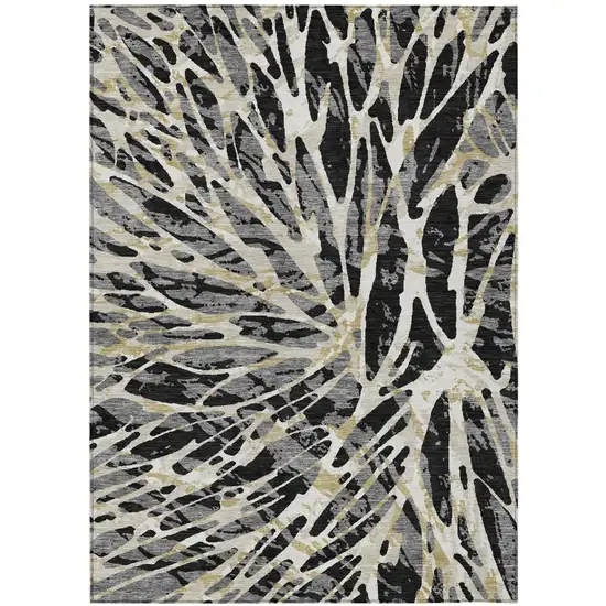 Black And Ivory Abstract Washable Indoor Outdoor Area Rug Photo 2