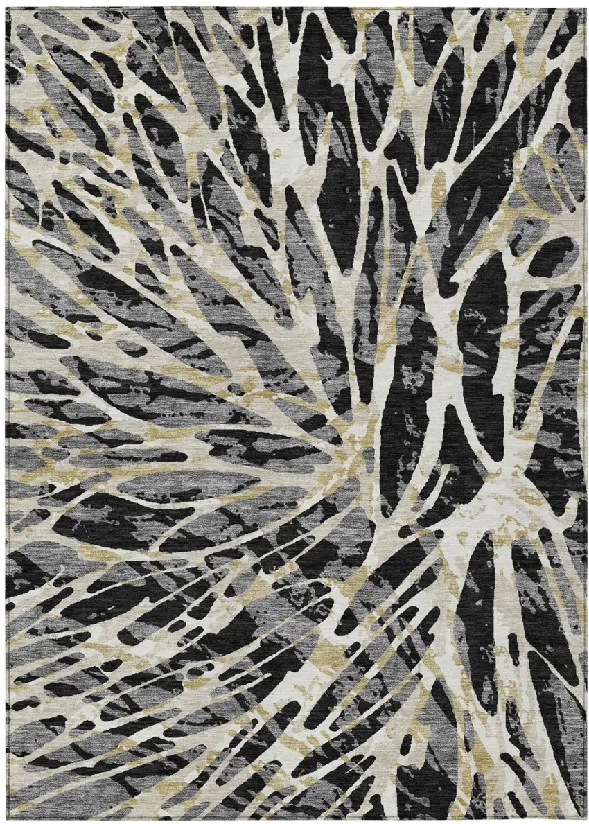Black And Ivory Abstract Washable Indoor Outdoor Area Rug Photo 2