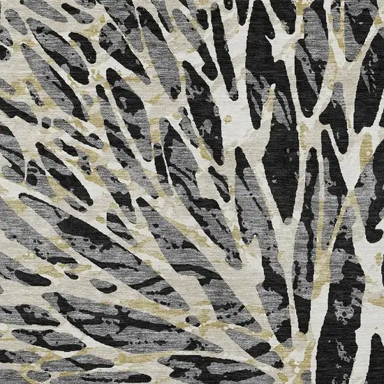 Black And Ivory Abstract Washable Indoor Outdoor Area Rug Photo 5