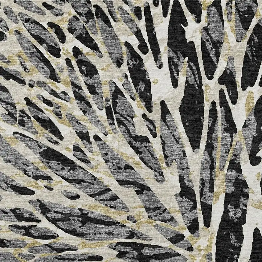 Black And Ivory Abstract Washable Indoor Outdoor Area Rug Photo 5