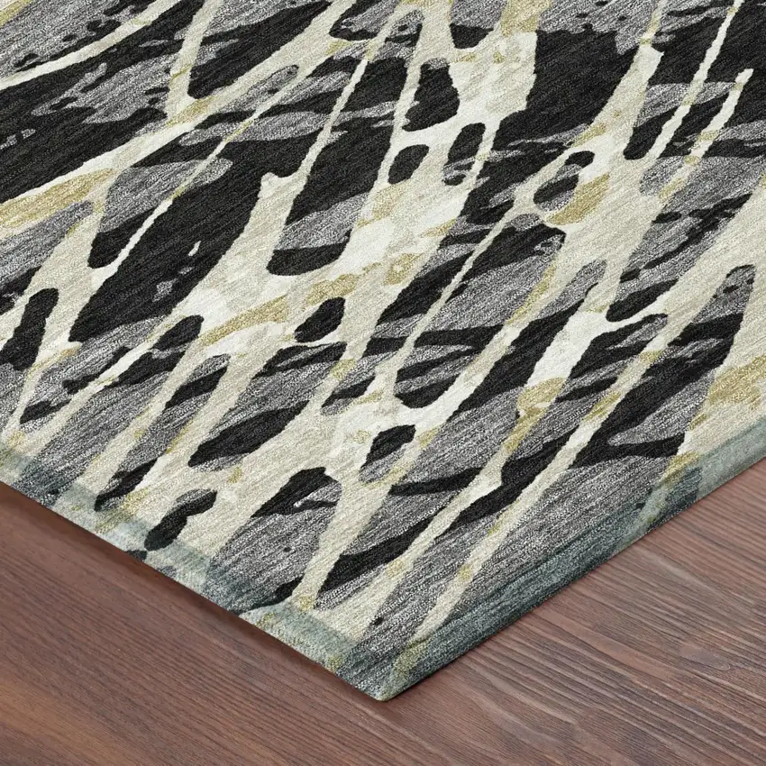 Black And Ivory Abstract Washable Indoor Outdoor Area Rug Photo 7