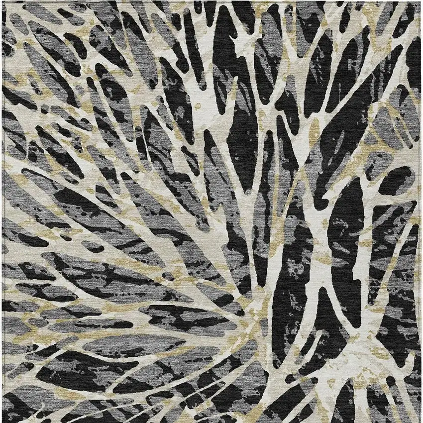Black And Ivory Abstract Washable Indoor Outdoor Area Rug Photo 4