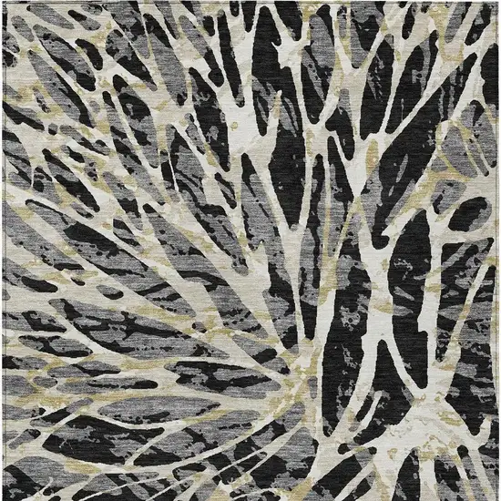 Black And Ivory Abstract Washable Indoor Outdoor Area Rug Photo 4