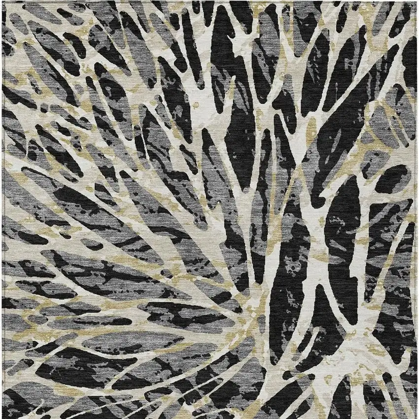 Black And Ivory Abstract Washable Indoor Outdoor Area Rug Photo 6