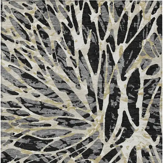 Black And Ivory Abstract Washable Indoor Outdoor Area Rug Photo 6