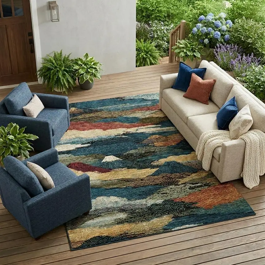 Black And Ivory Abstract Washable Indoor Outdoor Area Rug Photo 1