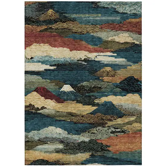 Black And Ivory Abstract Washable Indoor Outdoor Area Rug Photo 2